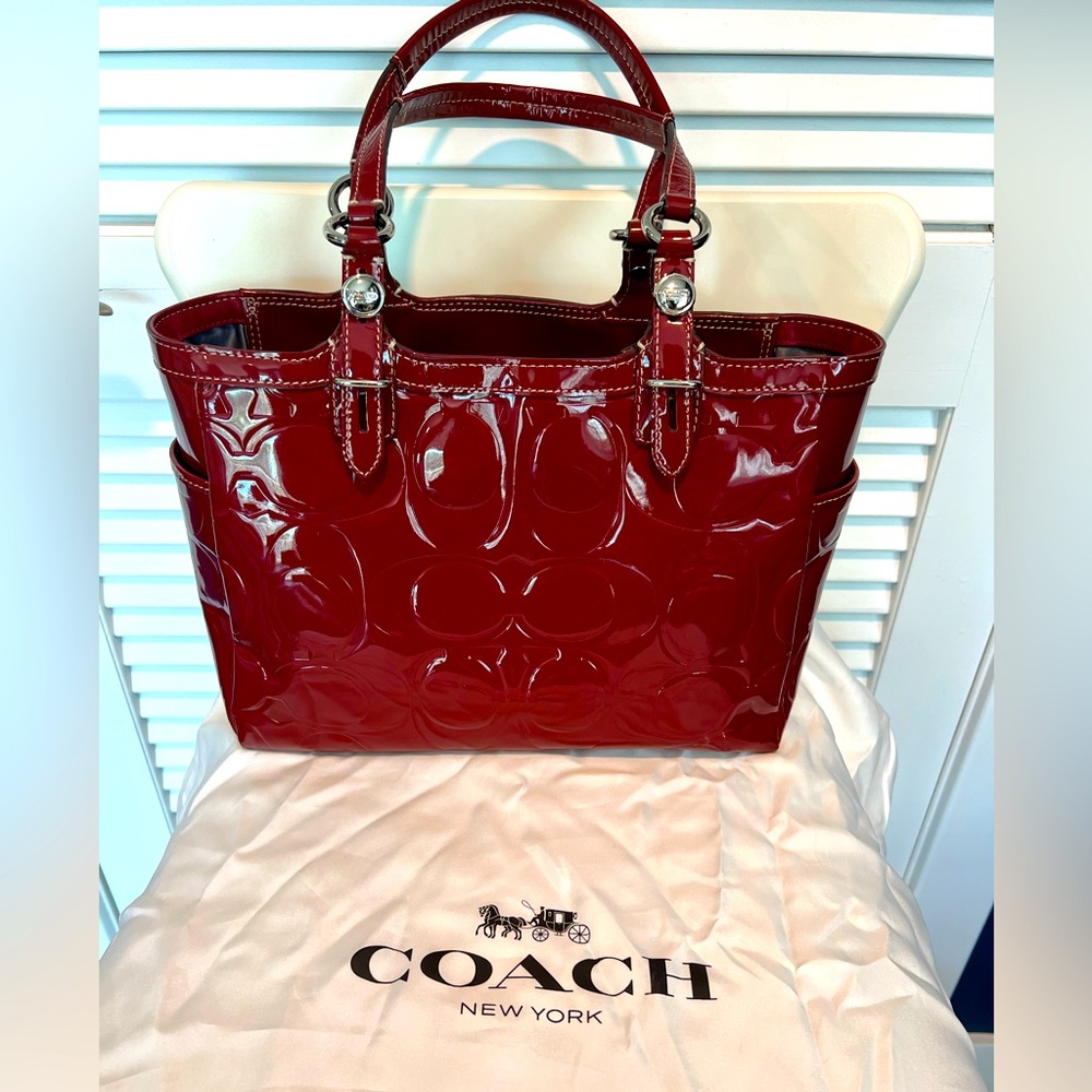 Coach Red Patent Leather Tote